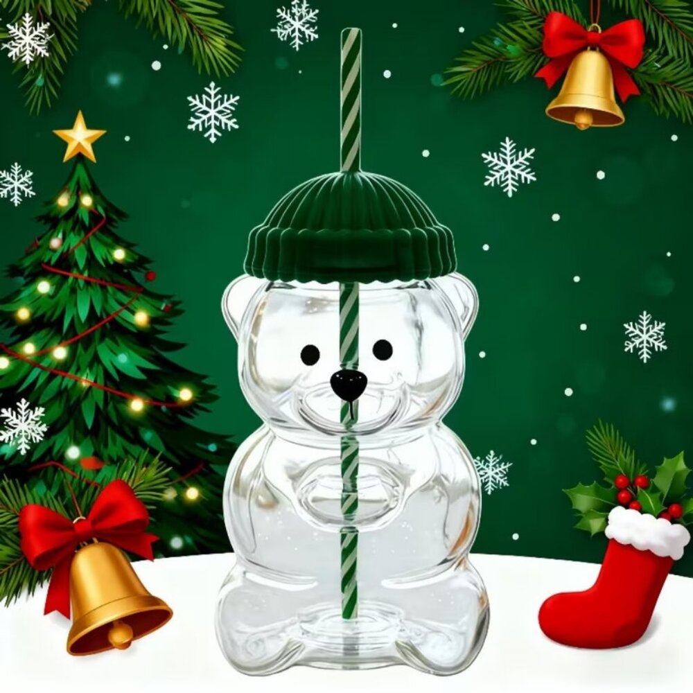 New Glass Bear Cold Cup With Straw 18oz Mug Jar Coffee Unbranded 2025 Holiday - Picture 2 of 5